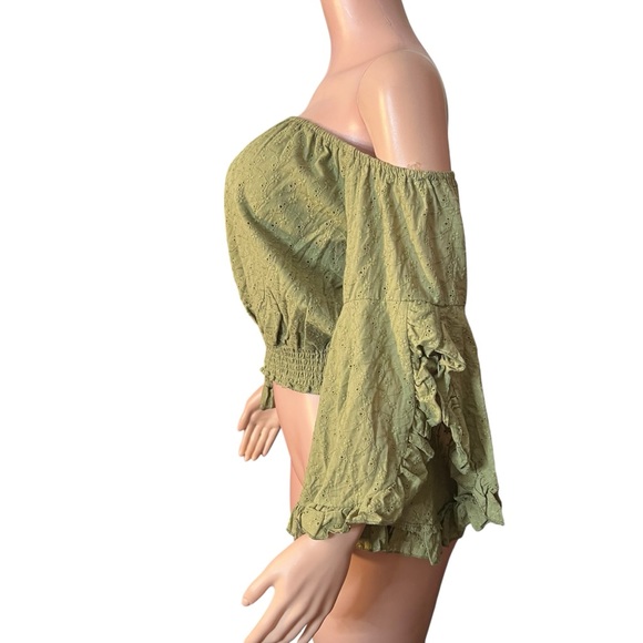 398/Green Off-Shoulder Women's Top - Picture 2 of 3